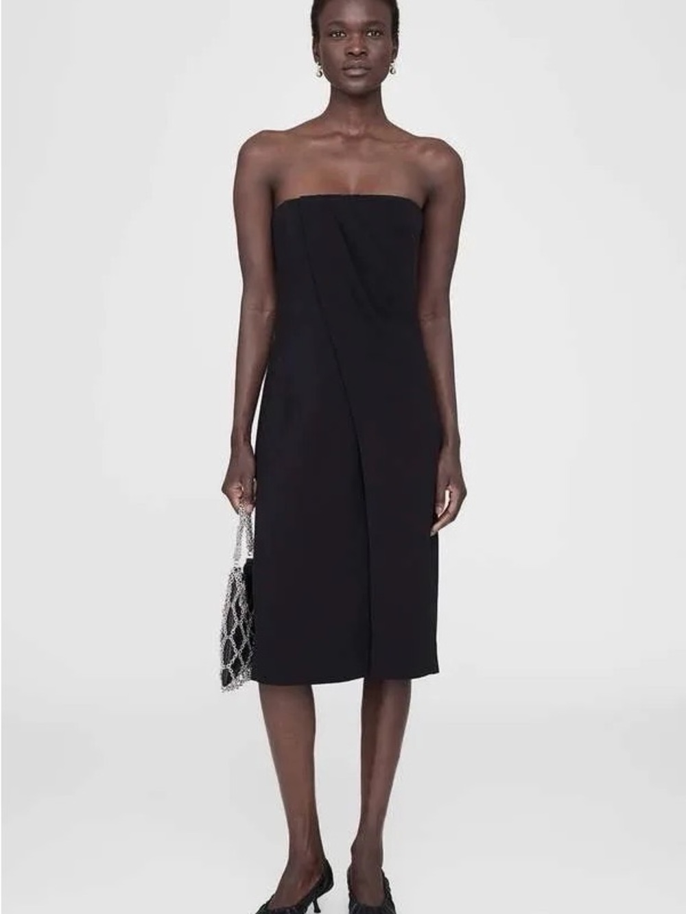 Anine Bing Halle Black Strapless Midi Cocktail Evening Event LBD Dress size S